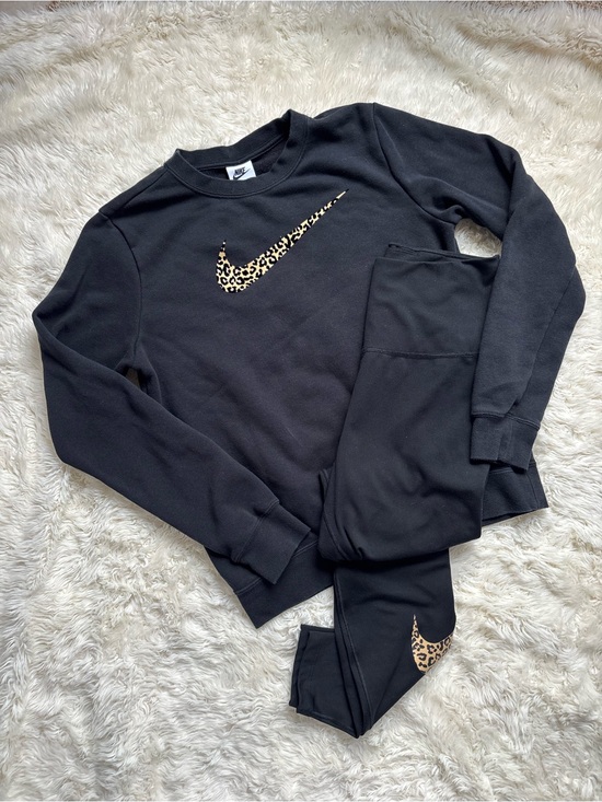 Nike Other - Nike Black Crewneck Sweatshirt with Leopard Swoosh and matching leggings
